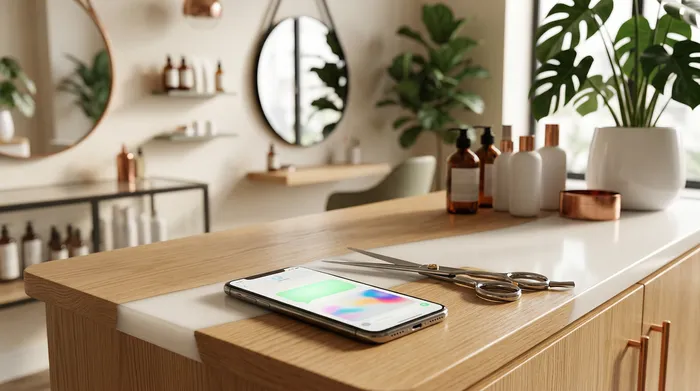 Um smartphone exibindo um aplicativo de mensagens sobre uma mesa de mármore, ao lado de uma folha com uma lista de tarefas manuscrita e um lápis.